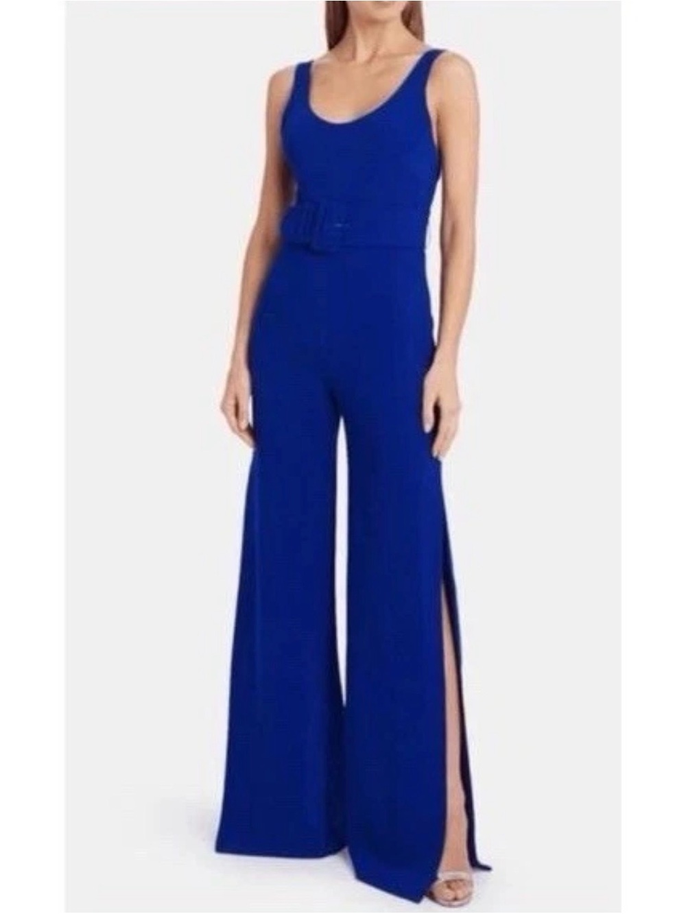 Jonathan Simkhai Belted Crepe Wide Leg Jumpsuit Royal Blue Size 2 Sleeveless